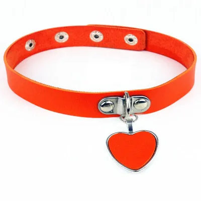 Women Punk Heart Pendant PU Choker Necklace