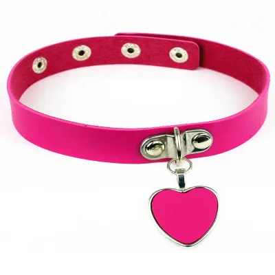Women Punk Heart Pendant PU Choker Necklace
