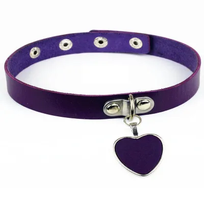 Women Punk Heart Pendant PU Choker Necklace