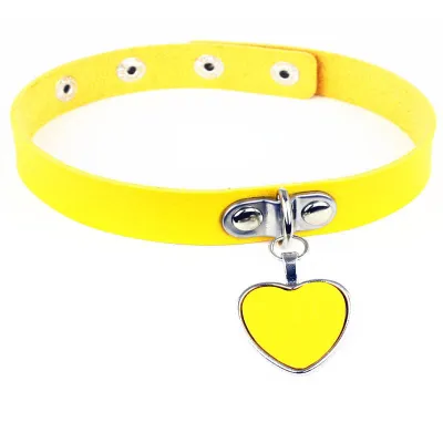 Women Punk Heart Pendant PU Choker Necklace