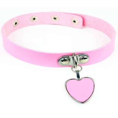 Women Punk Heart Pendant PU Choker Necklace