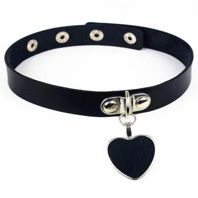 Women Punk Heart Pendant PU Choker Necklace
