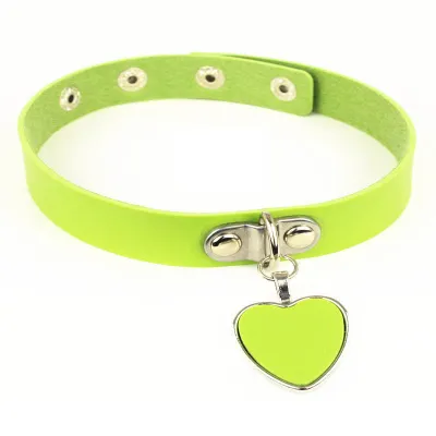 Women Punk Heart Pendant PU Choker Necklace