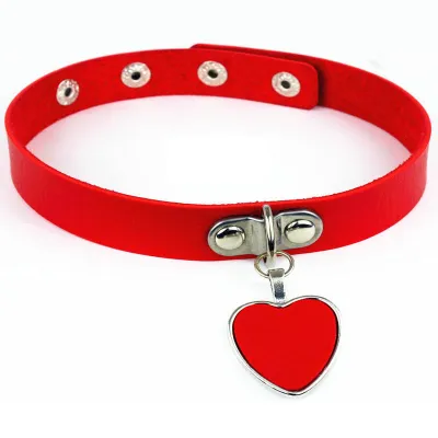 Women Punk Heart Pendant PU Choker Necklace