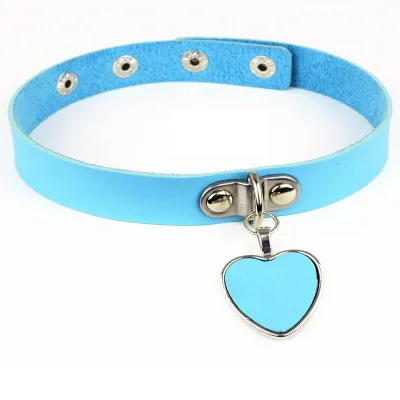 Women Punk Heart Pendant PU Choker Necklace