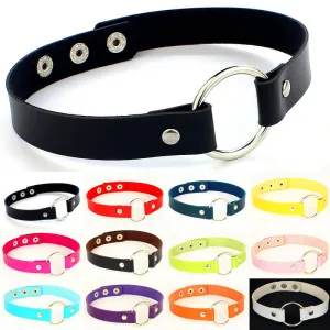 Punk Metal Ring Decor Pu Leather Choker Necklace Simple Geometric
