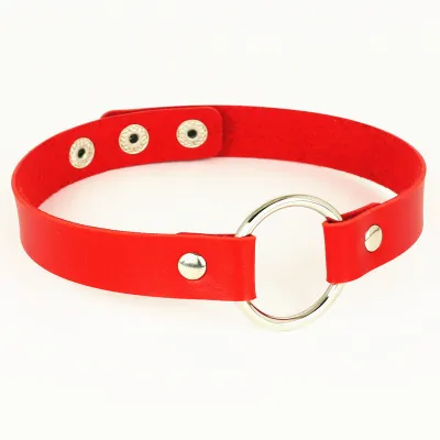 Punk Metal Ring Decor Pu Leather Choker Necklace Simple Geometric