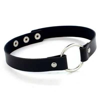 Punk Metal Ring Decor Pu Leather Choker Necklace Simple Geometric