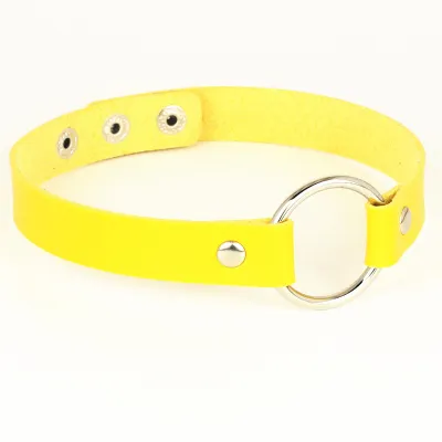 Punk Metal Ring Decor Pu Leather Choker Necklace Simple Geometric