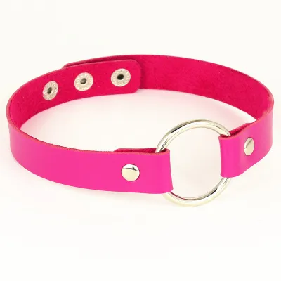 Punk Metal Ring Decor Pu Leather Choker Necklace Simple Geometric