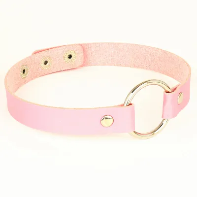 Punk Metal Ring Decor Pu Leather Choker Necklace Simple Geometric