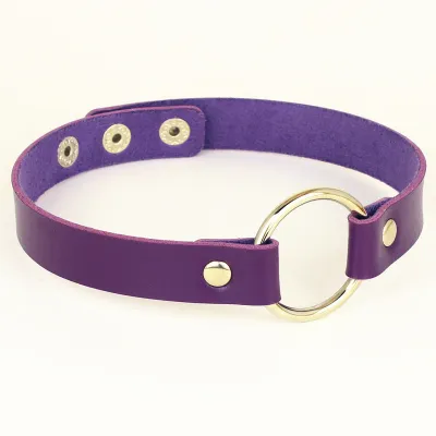 Punk Metal Ring Decor Pu Leather Choker Necklace Simple Geometric