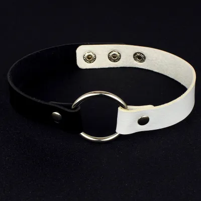 Punk Metal Ring Decor Pu Leather Choker Necklace Simple Geometric