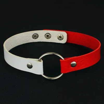 Punk Metal Ring Decor Pu Leather Choker Necklace Simple Geometric