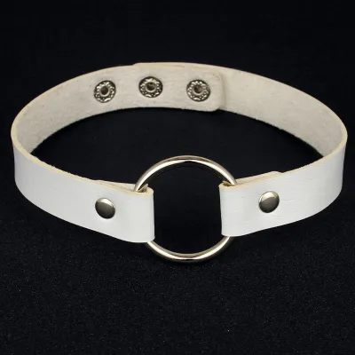 Punk Metal Ring Decor Pu Leather Choker Necklace Simple Geometric