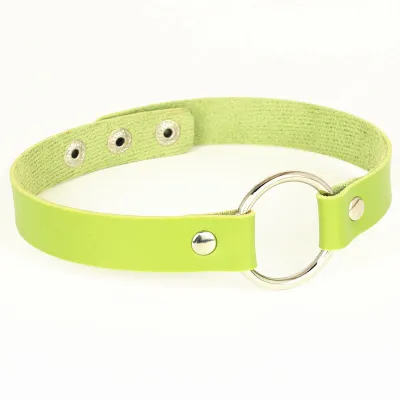 Punk Metal Ring Decor Pu Leather Choker Necklace Simple Geometric