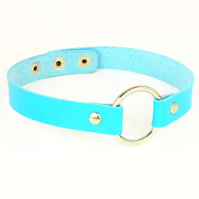 Punk Metal Ring Decor Pu Leather Choker Necklace Simple Geometric