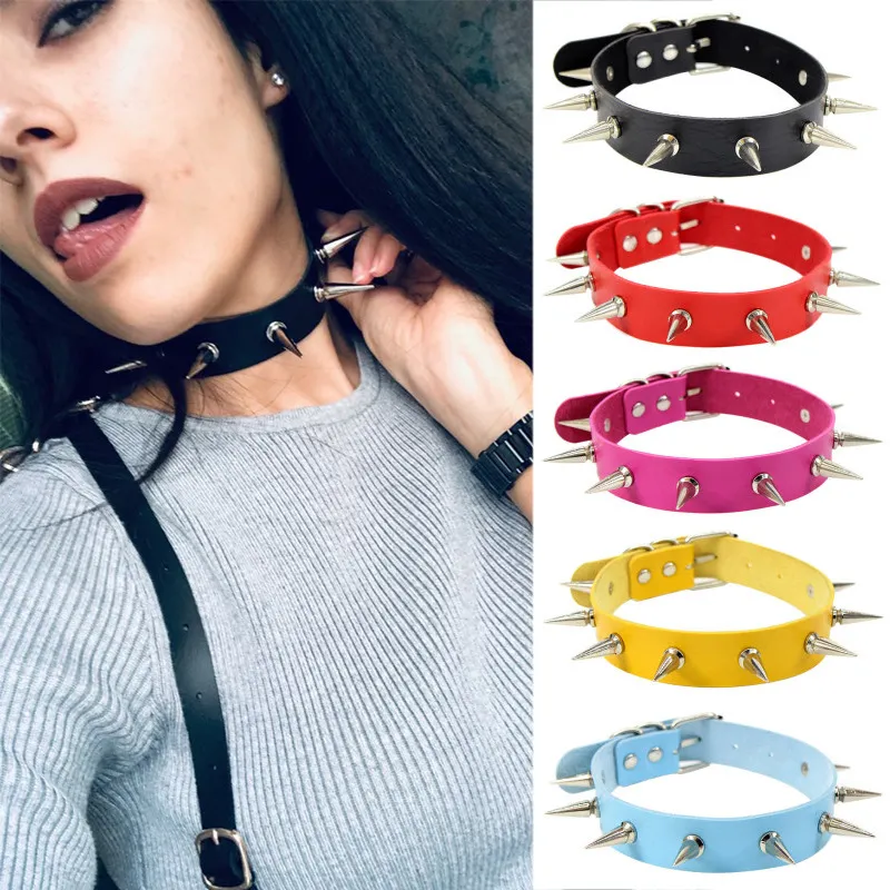 Women Creative Rivet Decor PU Choker Necklace