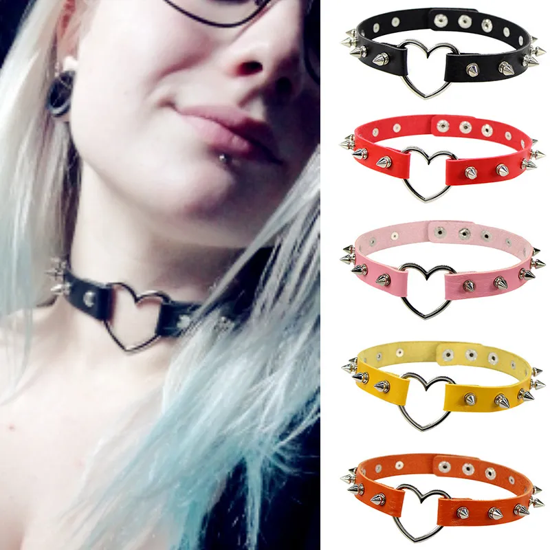 Creative Women Harajuku Rivet Heart PU Choker Necklace