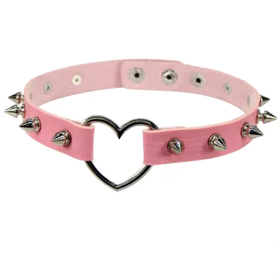 Creative Women Harajuku Rivet Heart PU Choker Necklace
