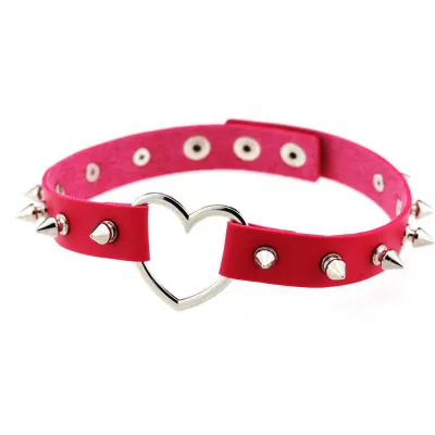 Creative Women Harajuku Rivet Heart PU Choker Necklace