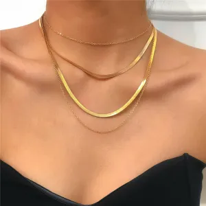 Women Punk Geometric Metal Multilayer Box Chain Necklace