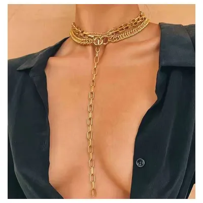 Women Teardrop Pendant Multilayer Necklace Aluminum Snake Chain Jewelry