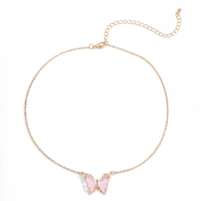Fashion Women's Butterfly Pendant Necklace with Zircon Metal Chain