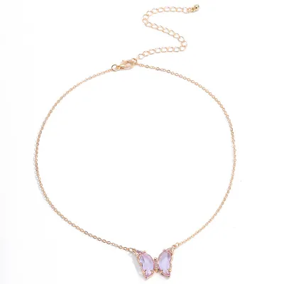 Fashion Women's Butterfly Pendant Necklace with Zircon Metal Chain