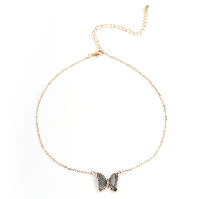 Fashion Women's Butterfly Pendant Necklace with Zircon Metal Chain