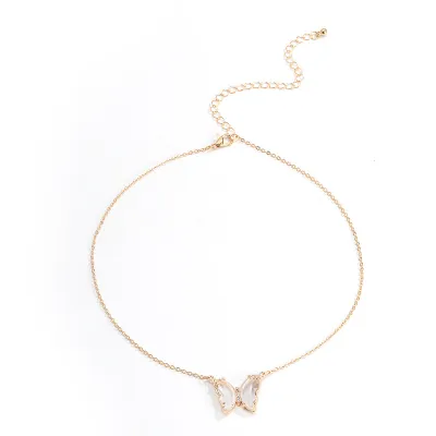 Fashion Women's Butterfly Pendant Necklace with Zircon Metal Chain