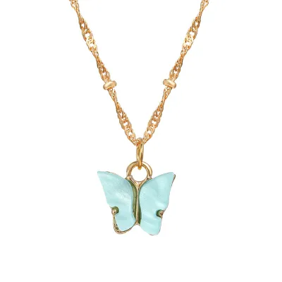 Fashion Butterfly Pendant Necklace Water Wave Chain Alloy Acrylic Women's
