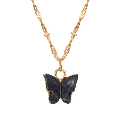 Fashion Butterfly Pendant Necklace Water Wave Chain Alloy Acrylic Women's