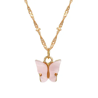 Fashion Butterfly Pendant Necklace Water Wave Chain Alloy Acrylic Women's