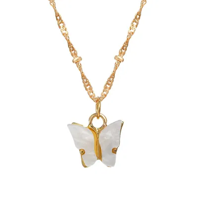 Fashion Butterfly Pendant Necklace Water Wave Chain Alloy Acrylic Women's