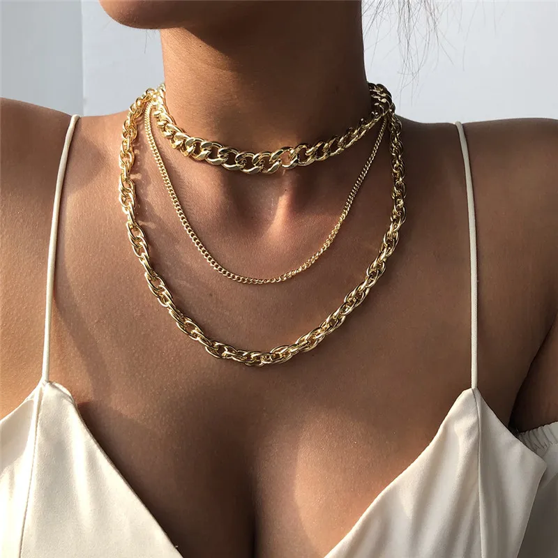 Fashion OL Women's Multilayer Alloy Metal Chain Necklace