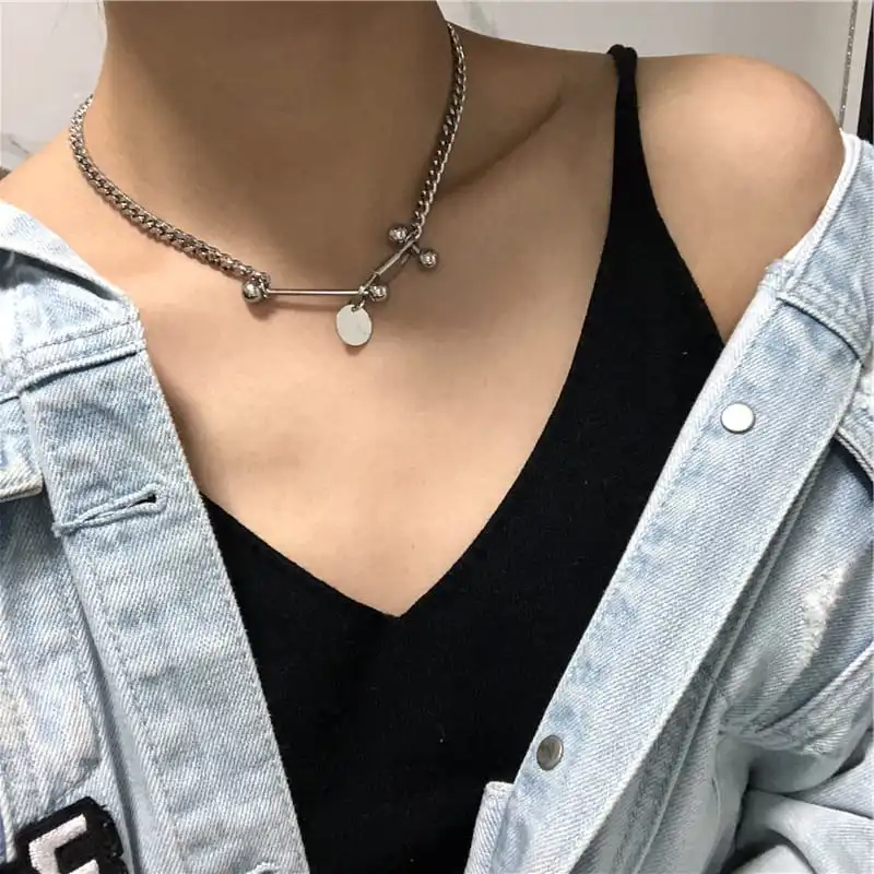 Women Fashion Lock Element Titanium Steel Geometric Necklace