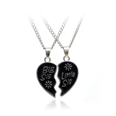 2pcs Women Heart Shaped Splice Design Alloy Box Chain Necklace Set