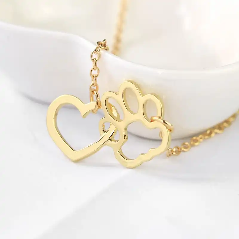 Women Minimalist Heart And Dog Paw Shaped Pendant Necklace