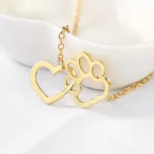 Women Minimalist Heart And Dog Paw Shaped Pendant Necklace