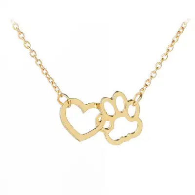 Women Minimalist Heart And Dog Paw Shaped Pendant Necklace