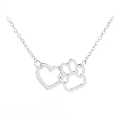 Women Minimalist Heart And Dog Paw Shaped Pendant Necklace