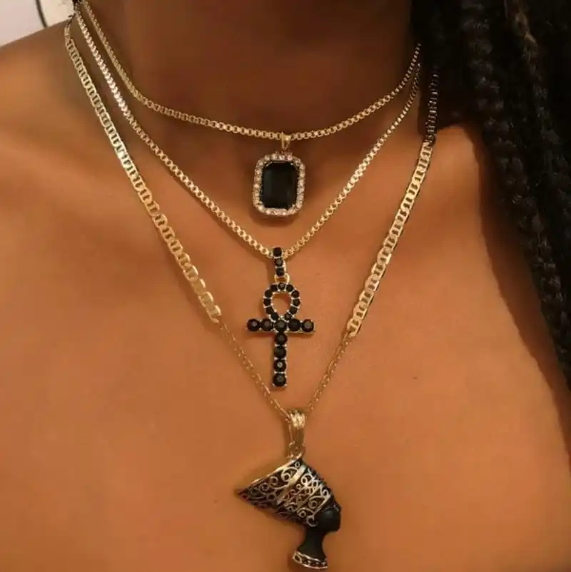 Women Unique Human Head Shaped Design Alloy Multilayer Bamboo Chain Necklace
