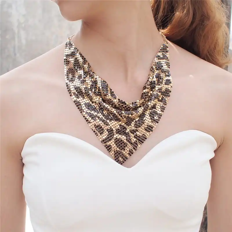 Women Exaggerated Inverted Triangle Water Wave Chain Alloy Necklace