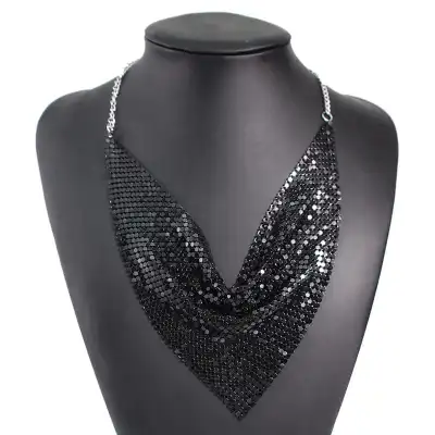 Women Exaggerated Inverted Triangle Water Wave Chain Alloy Necklace