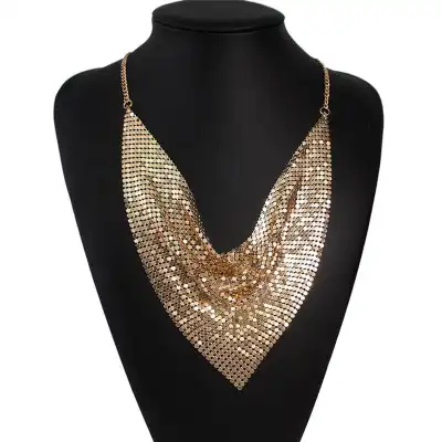 Women Exaggerated Inverted Triangle Water Wave Chain Alloy Necklace