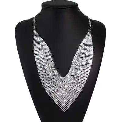 Women Exaggerated Inverted Triangle Water Wave Chain Alloy Necklace