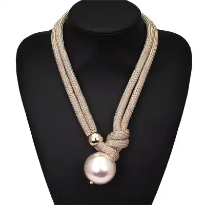 Women Exaggerated Imitation Pearl Pendant Long Necklace