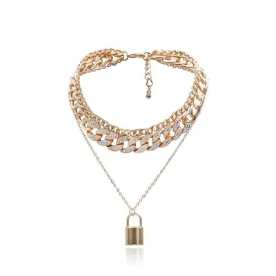 Women Unique Lock Pendant Multilayer Chain Necklace