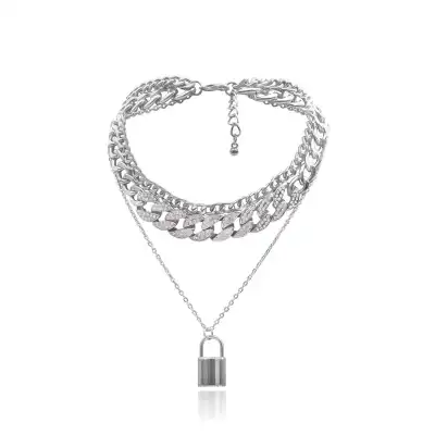 Women Unique Lock Pendant Multilayer Chain Necklace